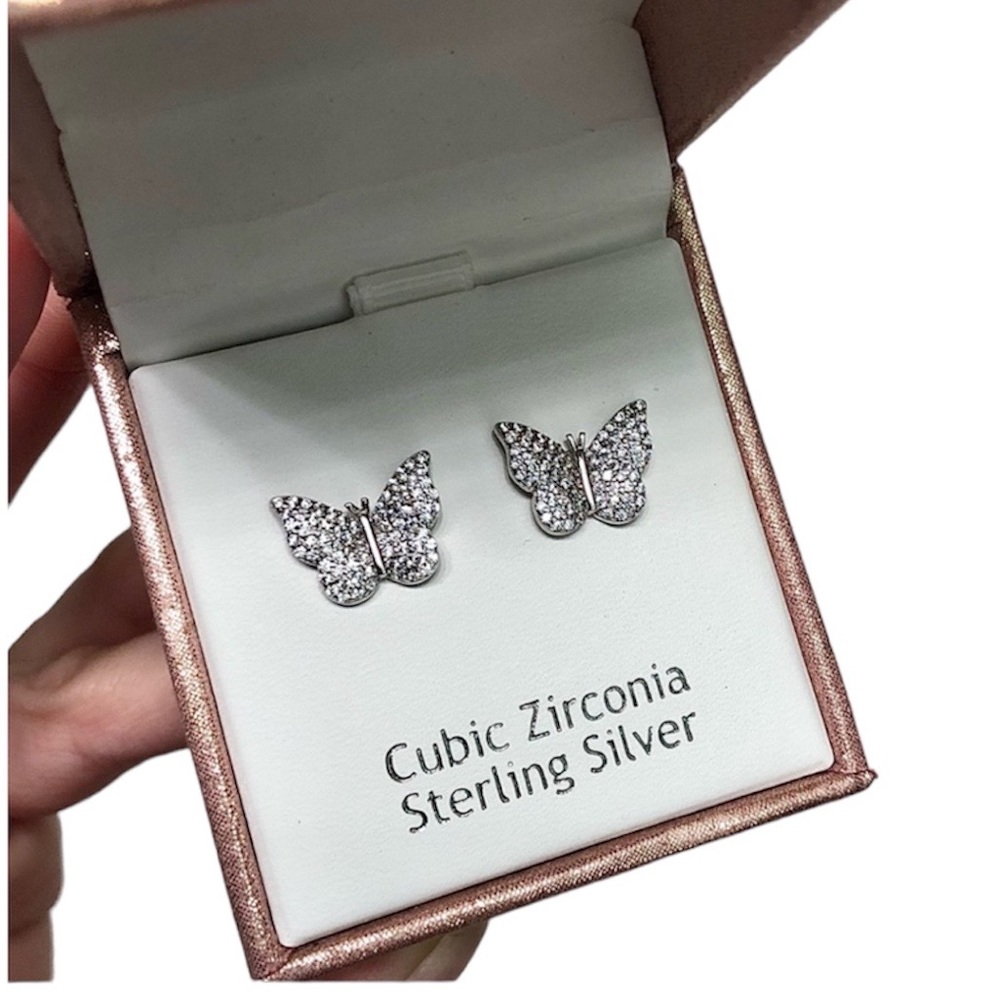 NWOT Butterfly Sterling Silver Diamond Earrings